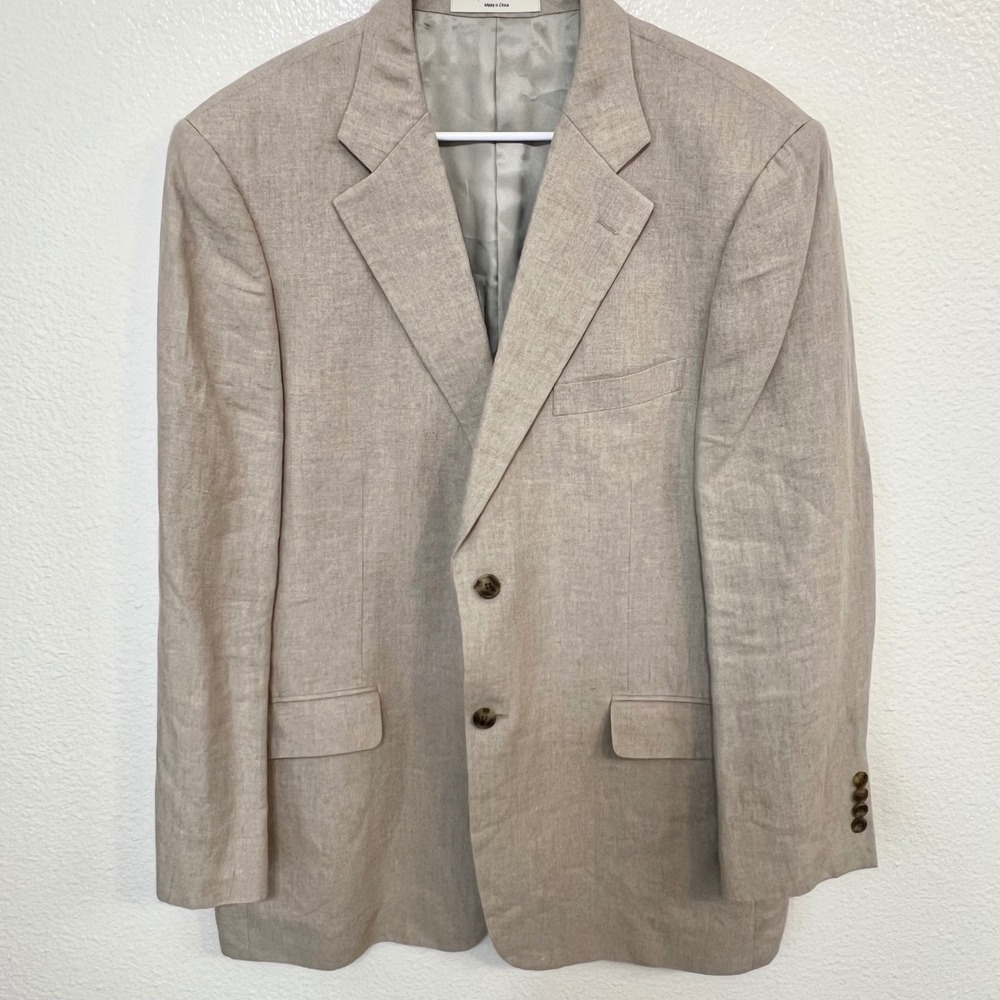 John W Nordstrom Linen Blazer Jacket‎ Beige Ormezzano Italian Linen 46R EUC 0774
